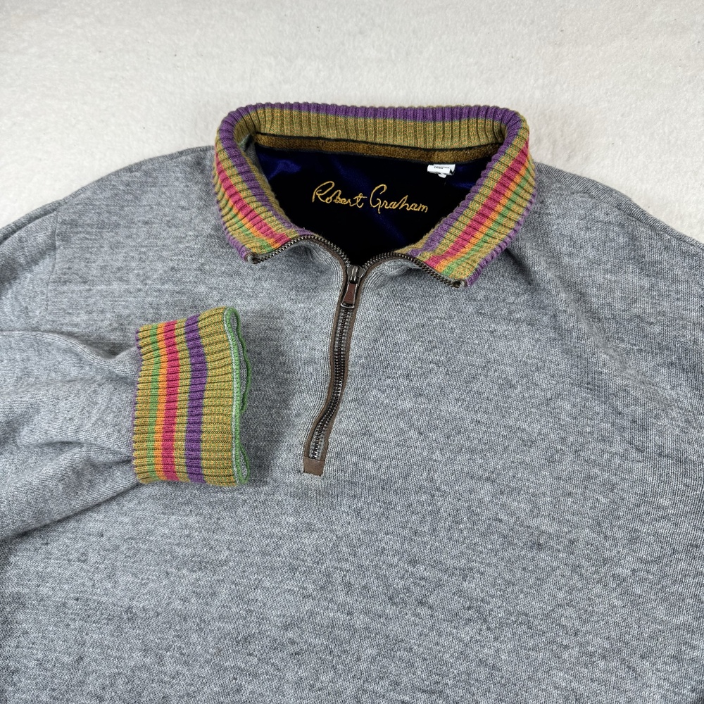 Robert Graham Sweater Mens Size 2XL Gray 1/4 Zip Mock Neck Cotton Knit Pullover